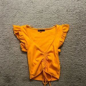 Zara Orange Ruffle Sleeve Crop Top